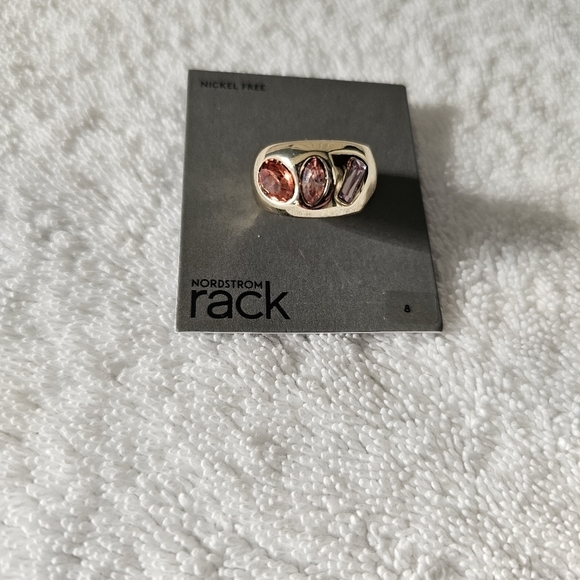 NWT Nordstrom Rack Scattered Stone Ring Nickel Free Pink Multi Gold Size 7 & 8 - Picture 7 of 9